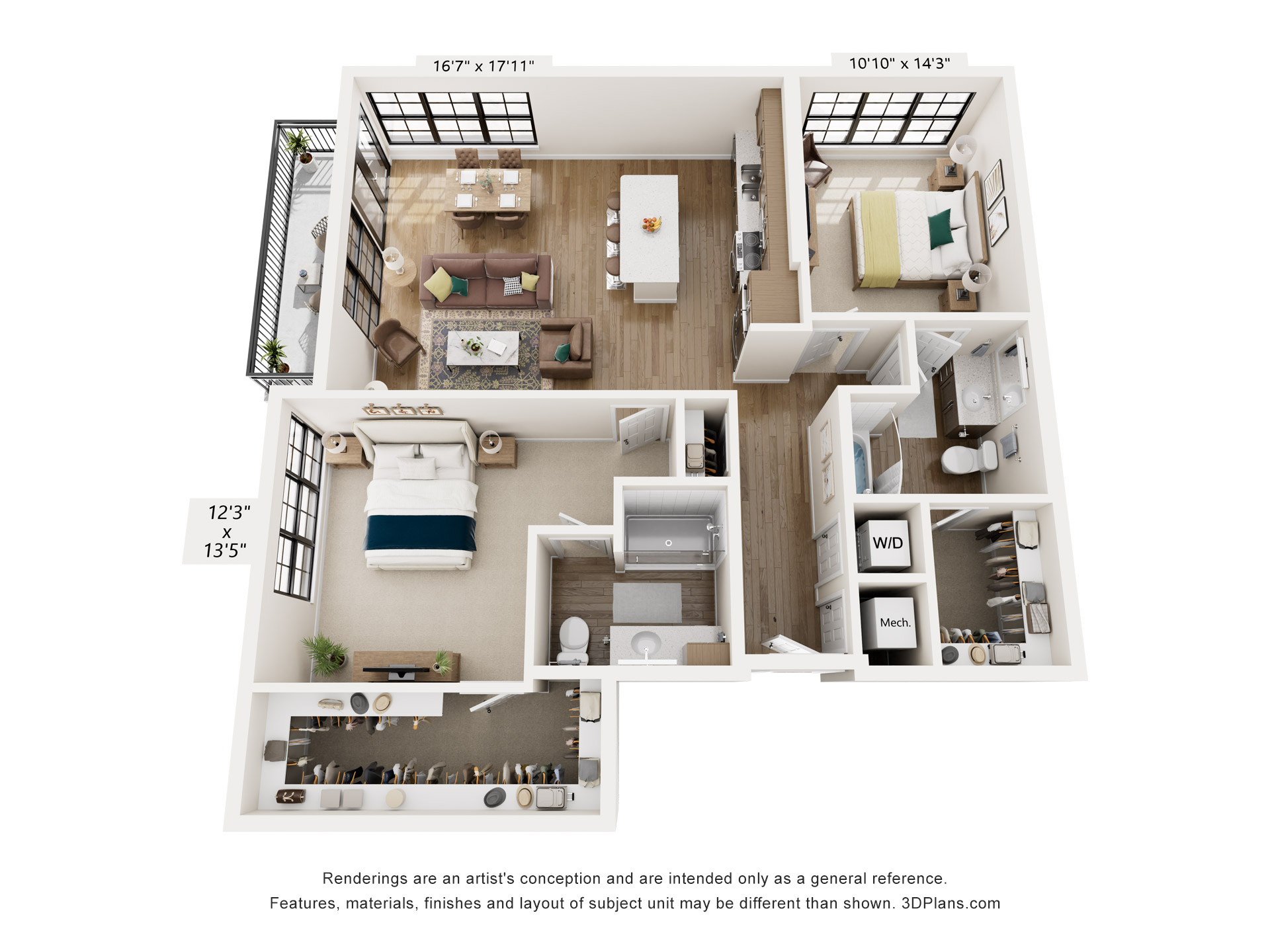 Floor plan for 2 beds, 2 baths, 1260 sqft